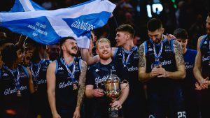 Caledonia Gladiators celebrate a dramatic BBL Trophy win over Cheshire Phoenix (British Basketball League)