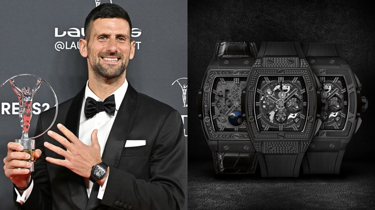 Đoković je pokazao svoj peti trofej Svetskog sportiste godine, i svoj Hublot Spirit of Big Bang All Black Pavé sat, na ceremoniji dodele Laureus nagrada.