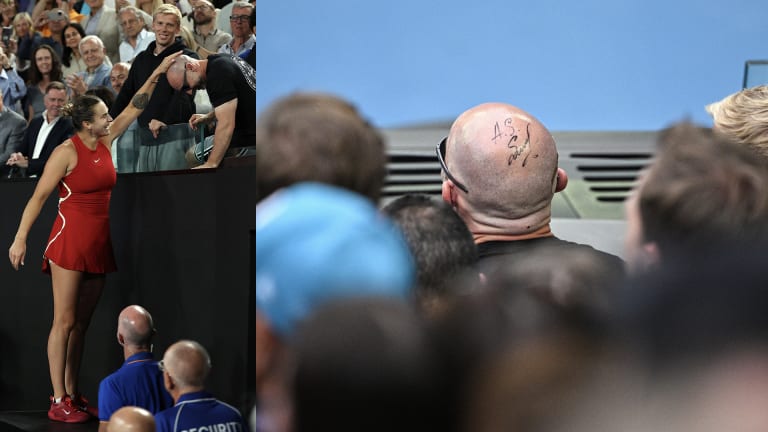 "Danas sam mu potpisao glavu. Da vidimo da li radi ili ne..." Sabalenka je tokom trčanja do titule na Australijan openu dala autogram fitnes treneru Džejsonu Stejsiju – da li će joj to ponovo doneti sreću u Parizu?