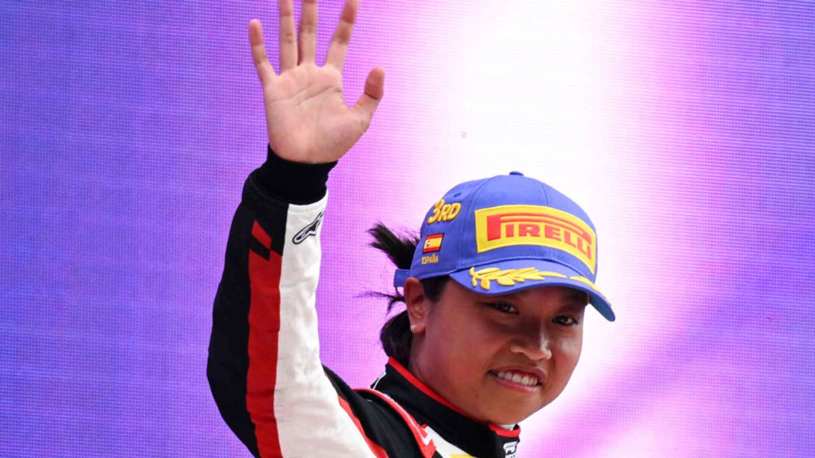 CIRCUIT DE BARCELONA-CATALUNYA, SPAIN - JUNE 22: Chloe Chambers (USA, Campos Racing), 3rd position, celebrates on the podium during the Barcelona at Circuit de Barcelona-Catalunya on June 22, 2024 in Circuit de Barcelona-Catalunya, Spain. (Photo by Simon Galloway / LAT Images)