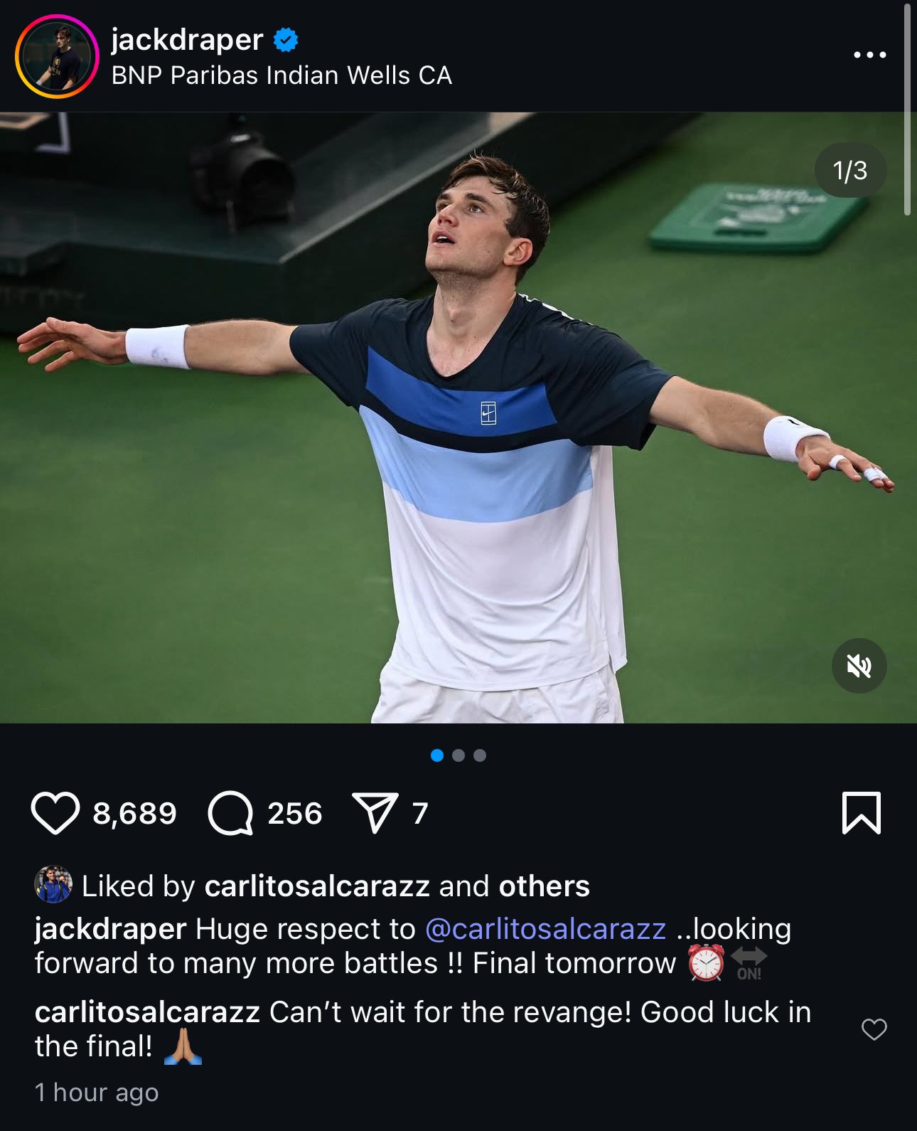 Alcaraz je napisao Draperu na Instagramu.