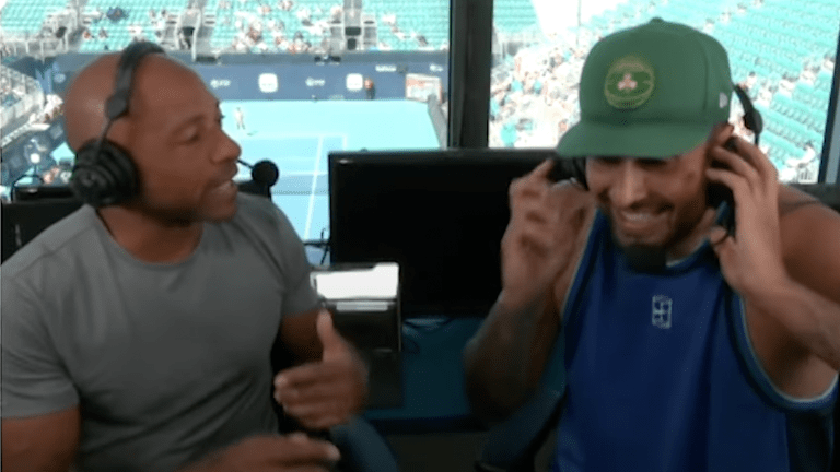 Kirjos, koji je ranije komentarisao na Tennis Channelu, seče ga sa Nikom Monroom u Majamiju.
