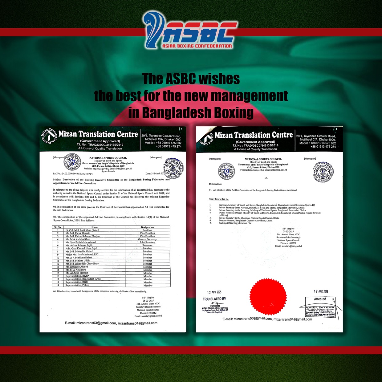 ASBC želi najbolje za novo rukovodstvo Bangladeške bokserske federacije