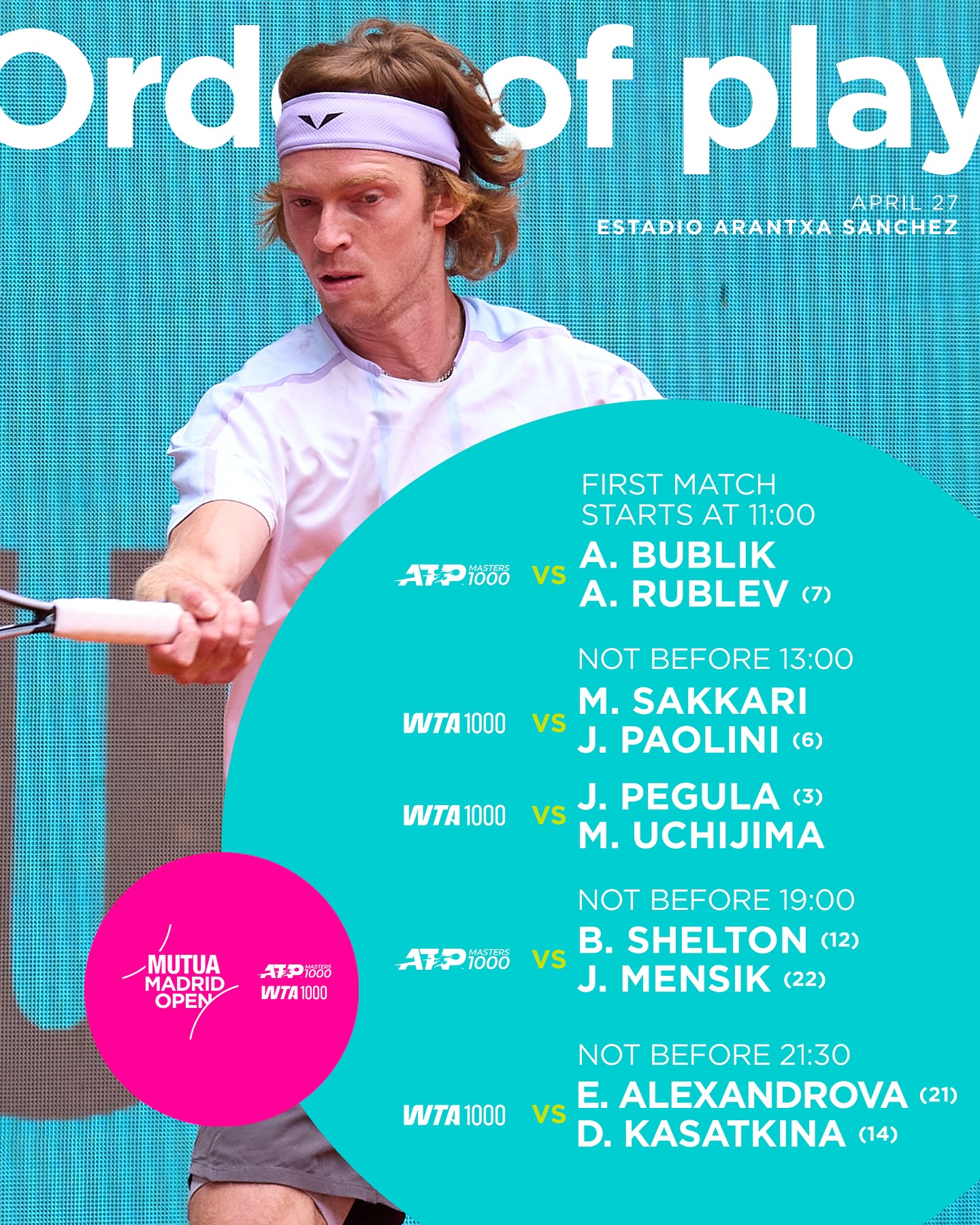 Mutua Madrid Open, mečevi 27. aprila.