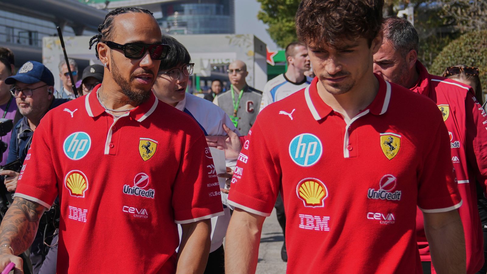 Ferrari drivers Lewis Hamilton and Charles Leclerc