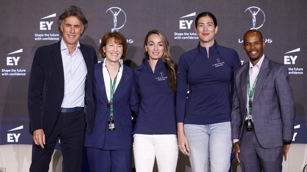 Gerard Tsobanian, Alicia Rubi, Kosovare Asilani, Garbiñe Muguruza i Motlasi Nkhahle, na konferenciji Laureus Awards o održivosti u sportu