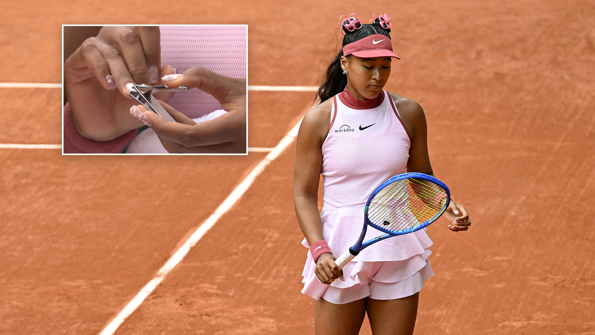 Stilski vodič: Naomi Osaka klips joj sakura-tematske nokte tokom poraza Rolan Garosa