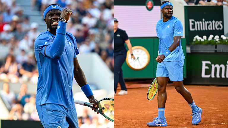 Tiafoe nosi komade iz Lululemonove muške teniske kolekcije u "Zabava na bazenu" plava.