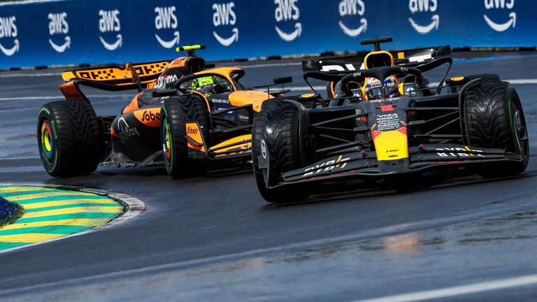 Maks Verstapen i Lando Norris bore se na VN Kanade 2024.