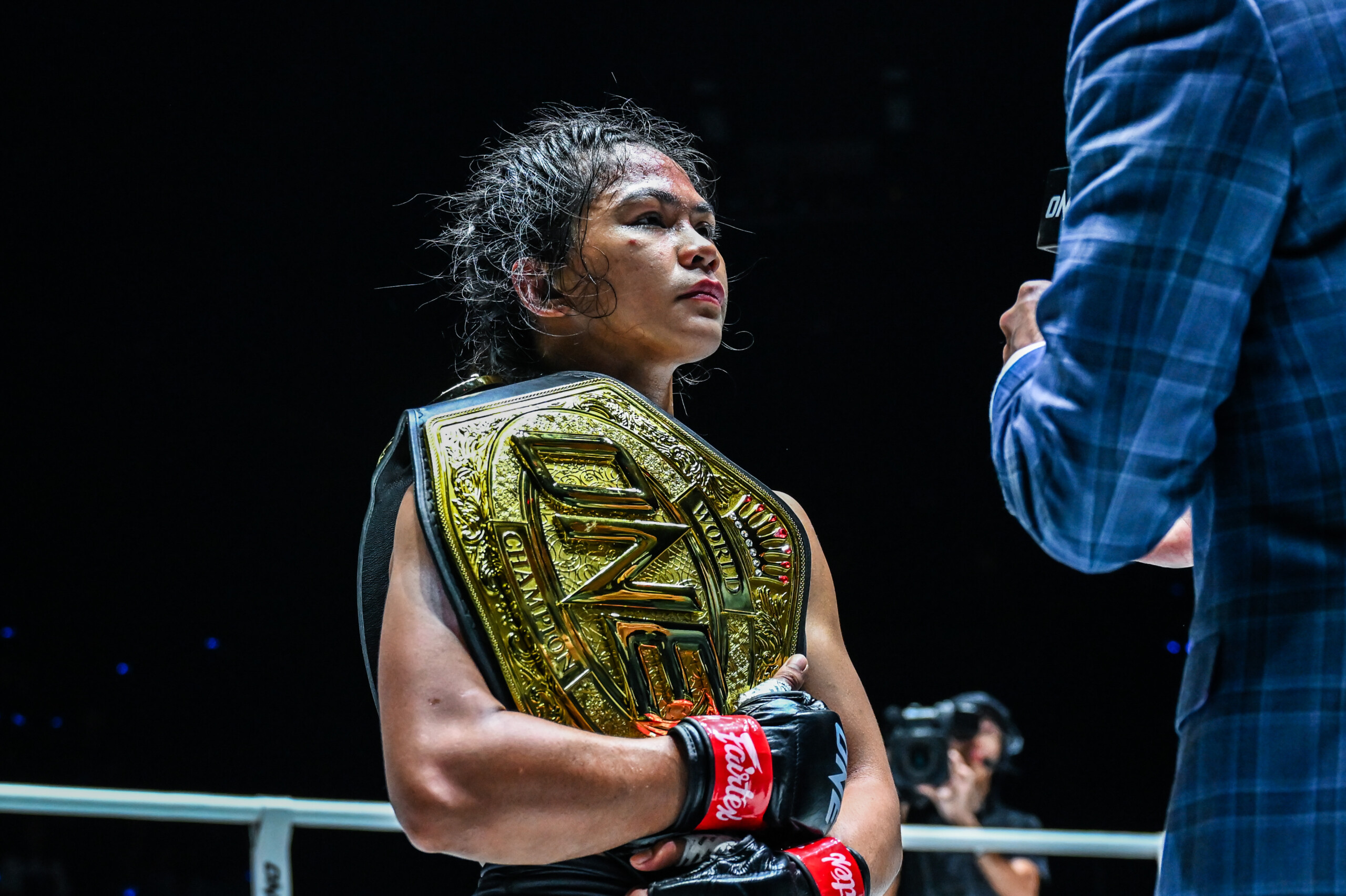 Denice Zamboanga with the gold ONE Championship belt