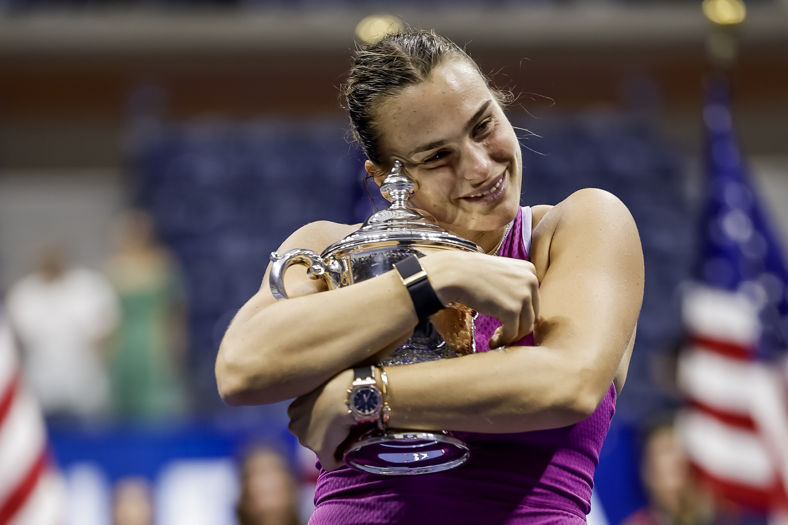 Arina Sabalenka nakon što je pobedila Džesiku Pegulu u finalu Otvoreno prvenstvo. EFE/EPA/CJ GUNTHER