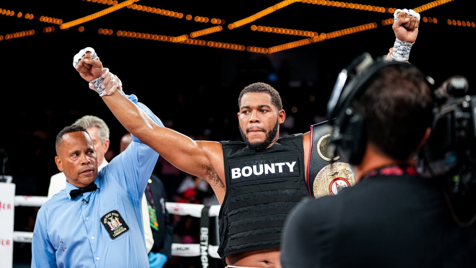 Heavyweight Michael Hunter celebrates a win