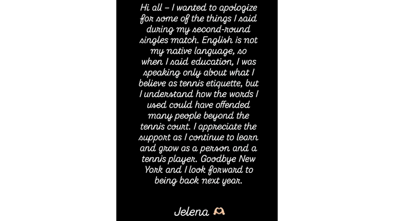"Razumem kako su reči koje sam koristio mogle da uvrede mnoge ljude izvan teniskog terena", napisala je Ostapenko, bivša šampionka Otvorenog prvenstva Francuske (IG / @jelena.ostapenko).