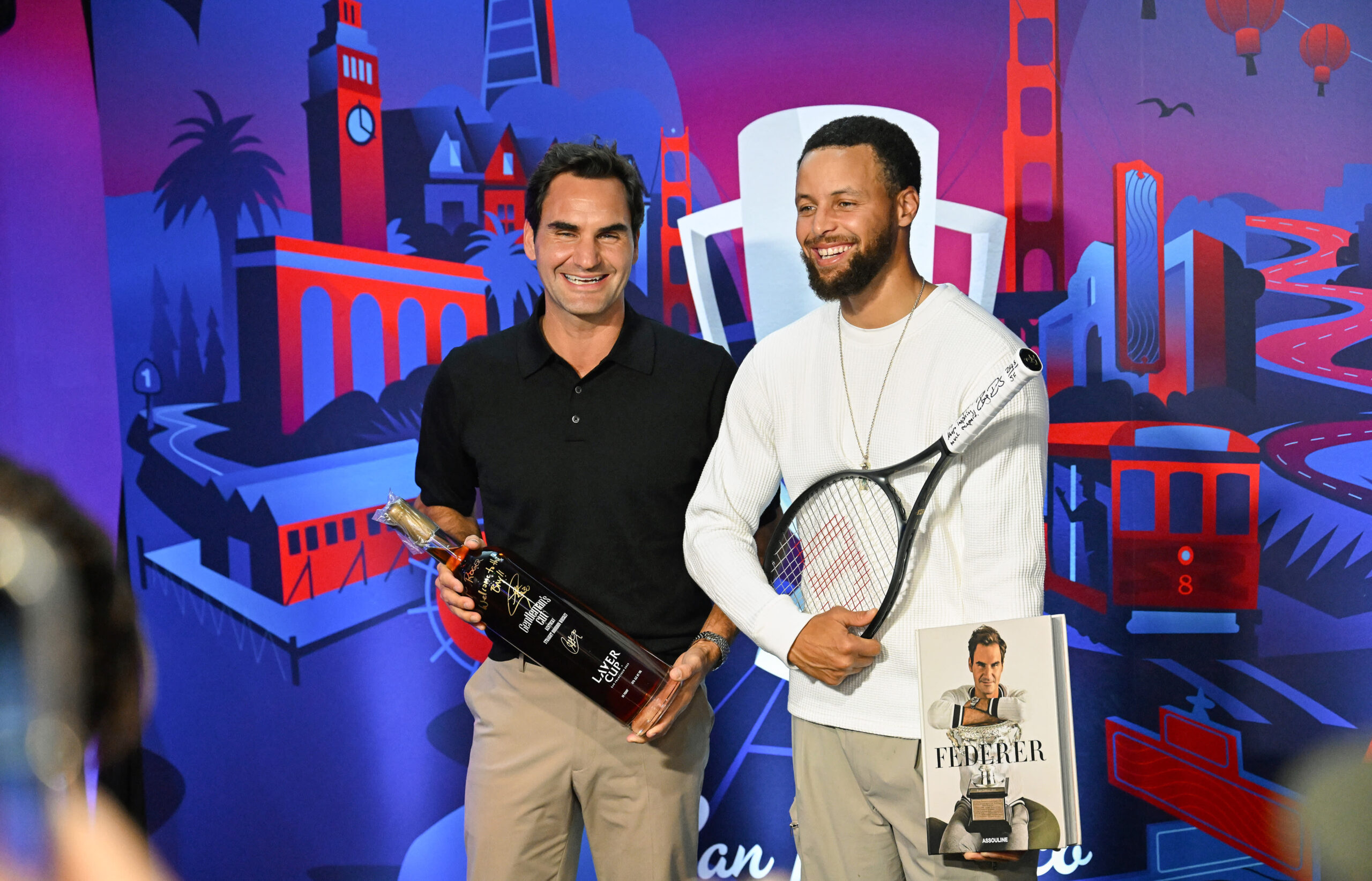 Rodžer Federer, Stef Kari učestvuju u bacanju novčića na Lejver kupu