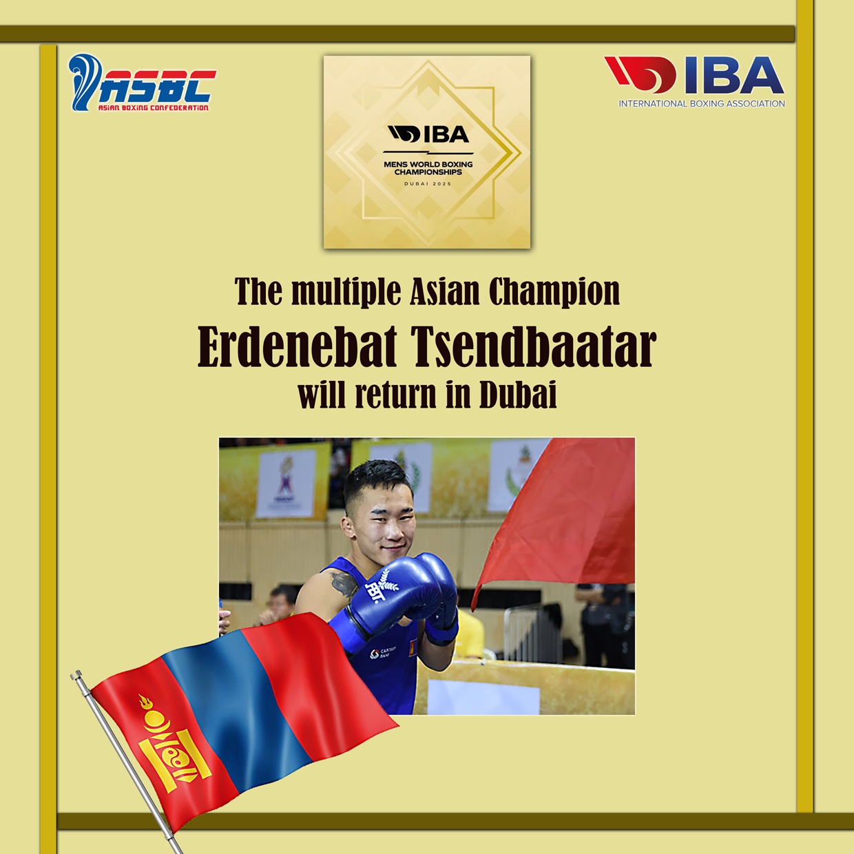 Mongolski višestruki azijski šampion Erdenebat Tsendbaatar će se vratiti u Dubaiju