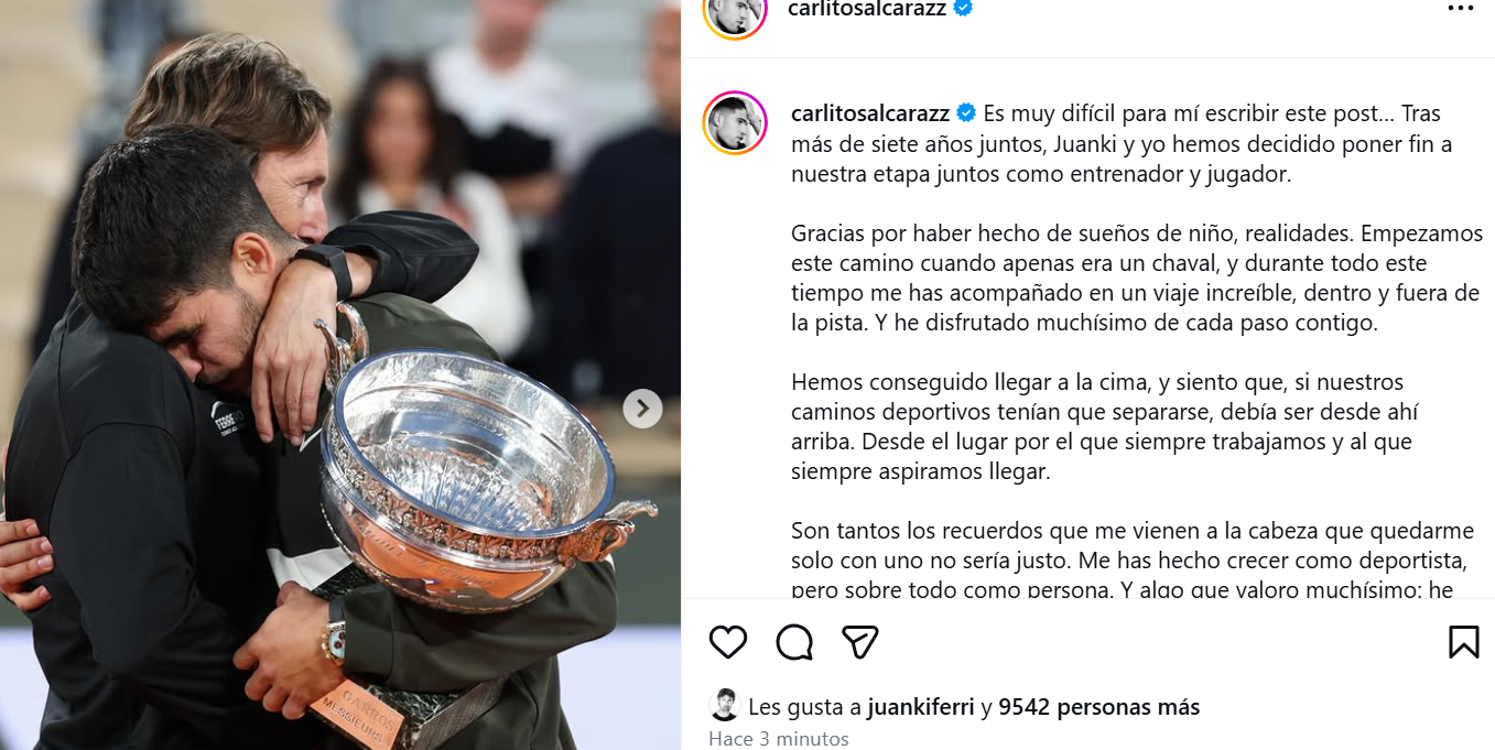 Alcarazova najava na njegovom instagramu.