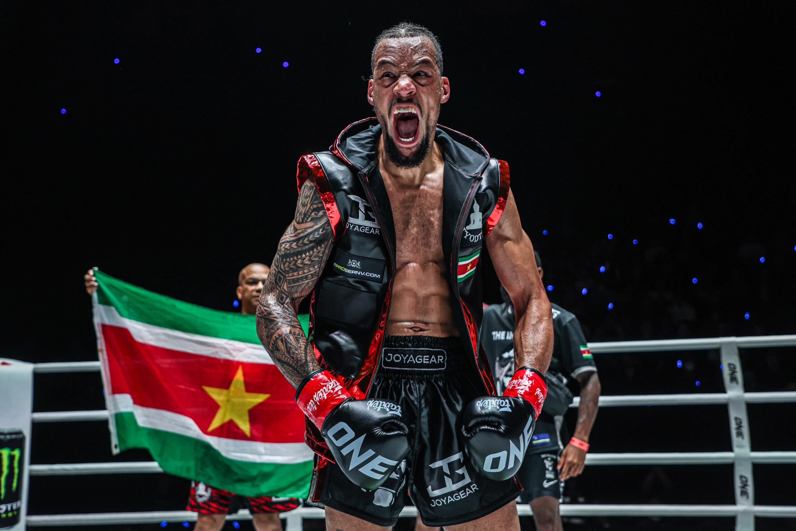 Muay Thai and kickboxing star Regian Eersel lets out a scream