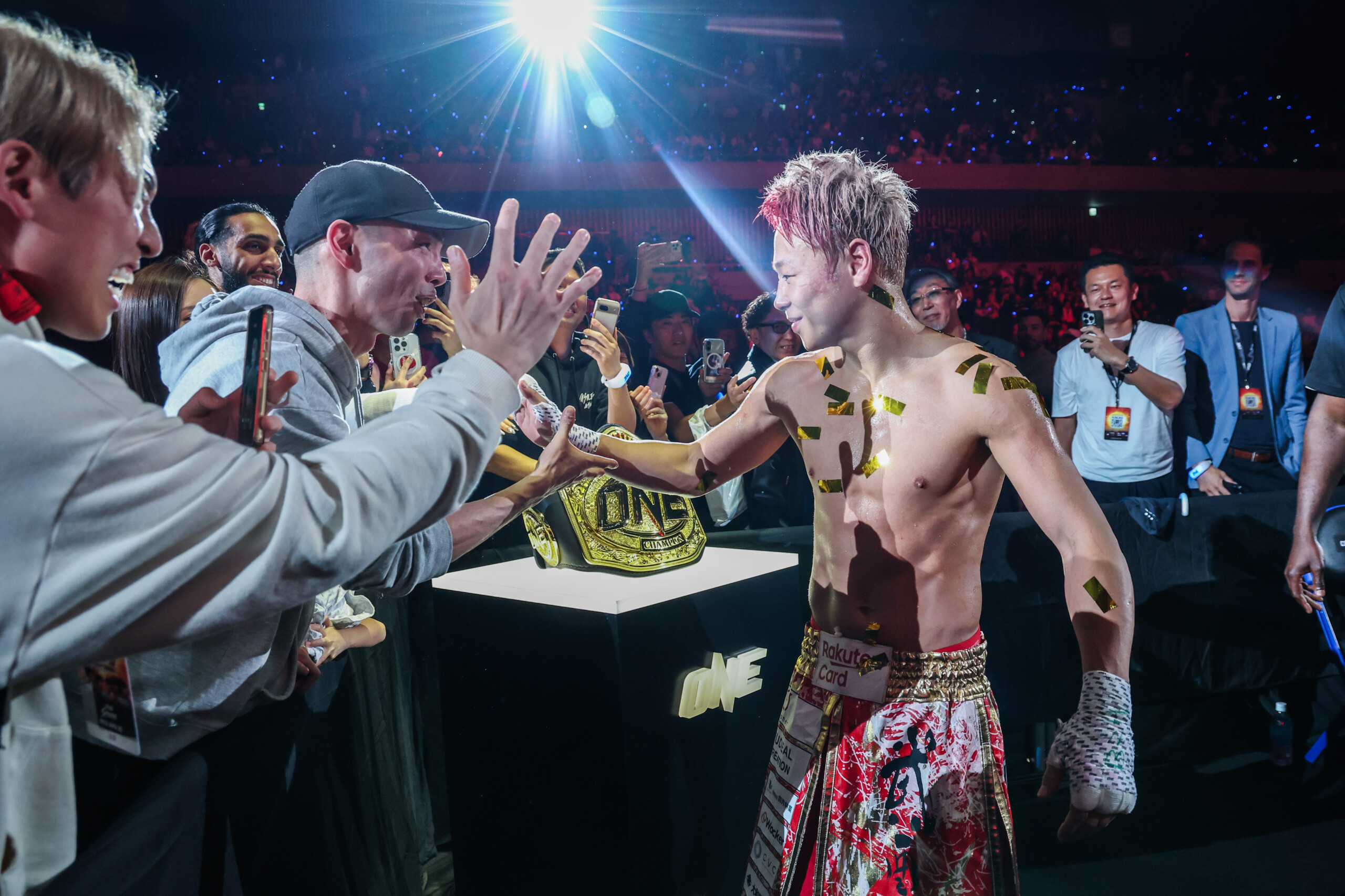 Japanese kickboxing icon Takeru Segawa greets fans inside Ariake Arena