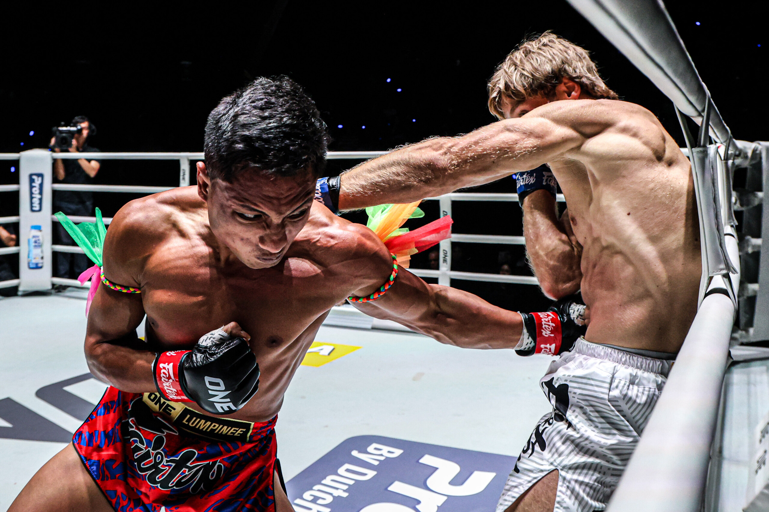 Mongkoldetlek Por Pim unloads with a left to the body of Ruslan Tuktarov at ONE Friday Fights 156
