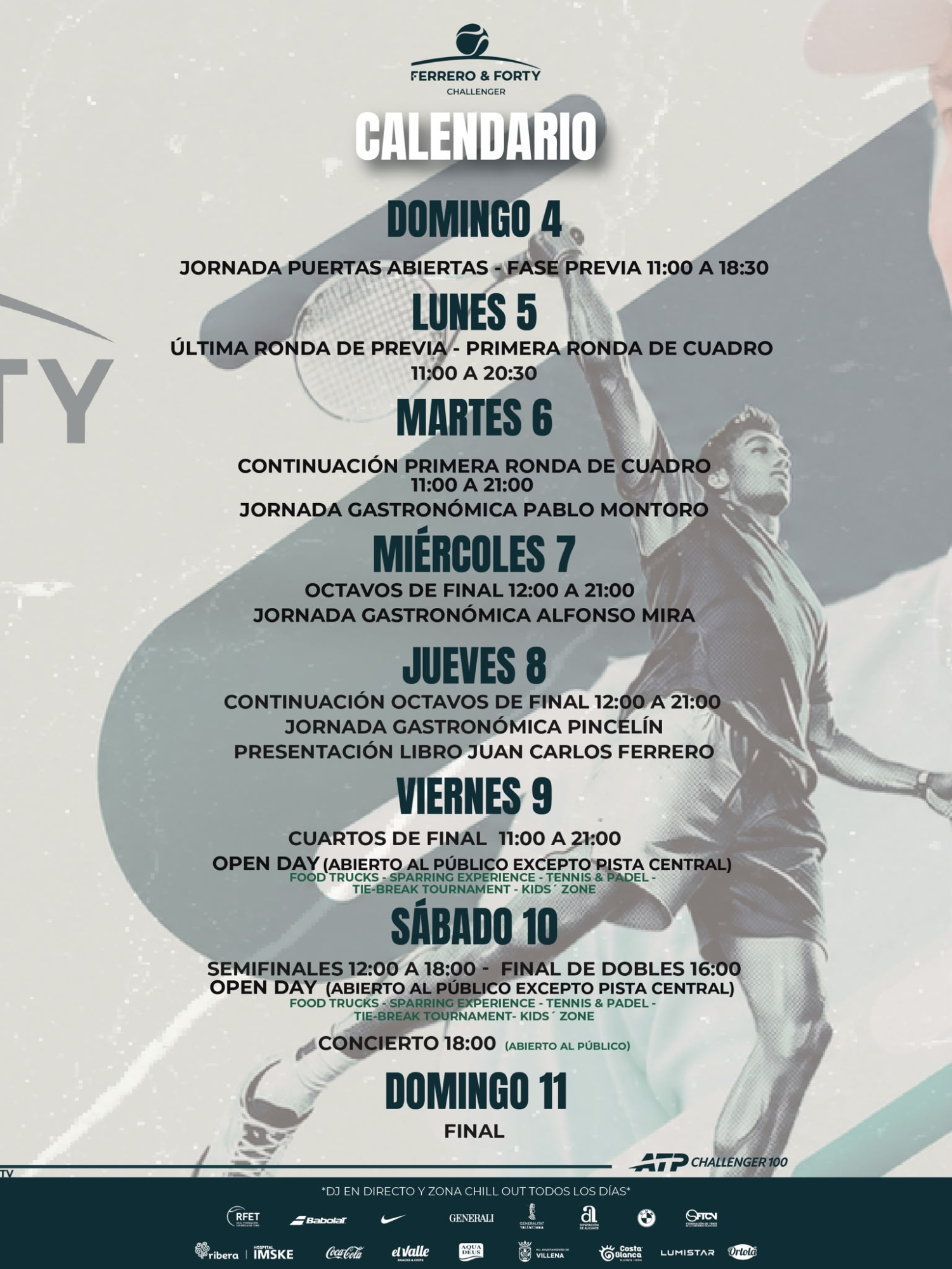Las actividades durante los días de torneo.