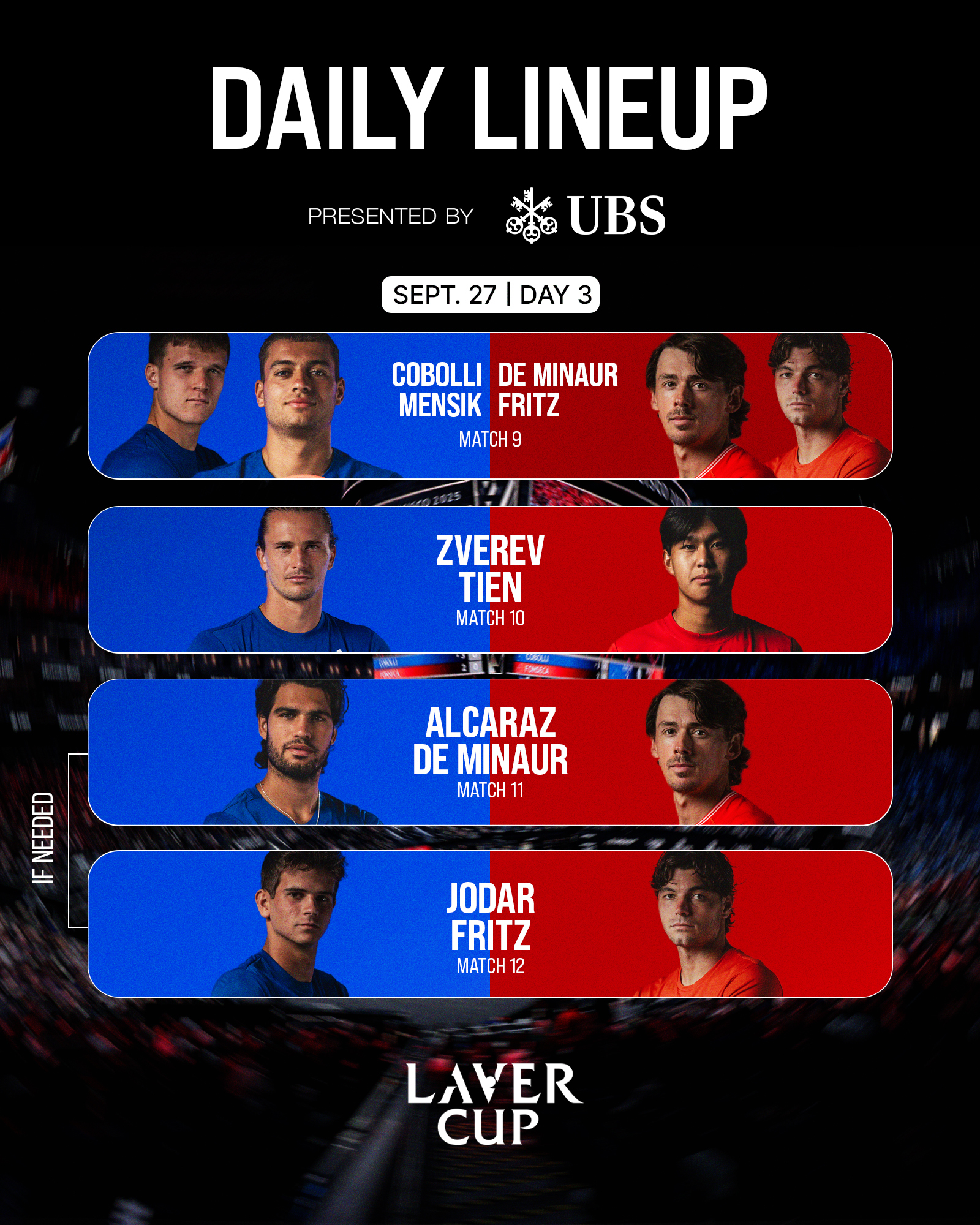 El orden de juego del domingo en la Laver Cup.